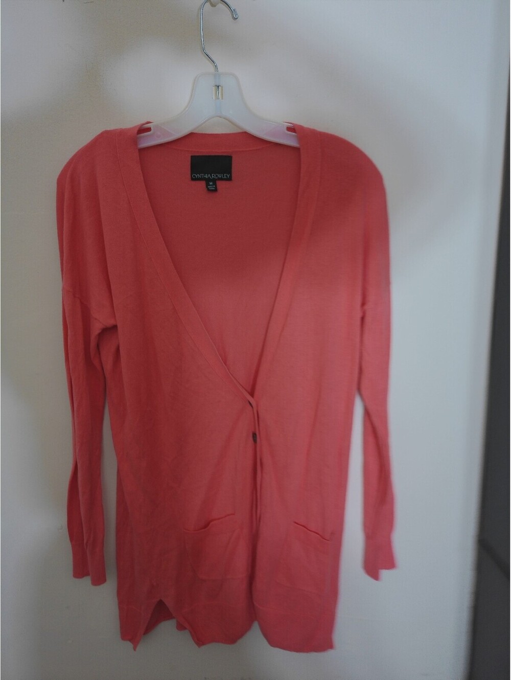 Cynthia Rowley Womens Cardigan Sweater‎ Size M Coral Pink Longline Tunic Pockets